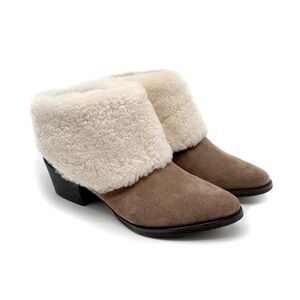 All Black Snowcap Booties Suede Ankle Boots with Faux Fur Cuffs Taupe Size 36 EU